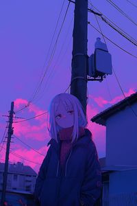 Preview wallpaper girl, sweater, wires, anime