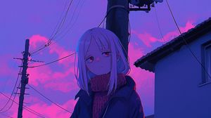 Preview wallpaper girl, sweater, wires, anime