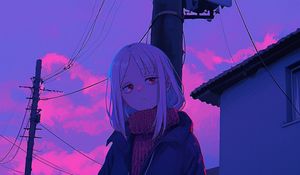 Preview wallpaper girl, sweater, wires, anime