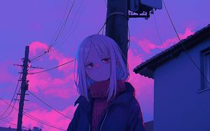 Preview wallpaper girl, sweater, wires, anime