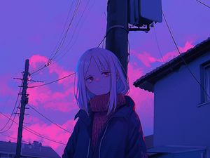 Preview wallpaper girl, sweater, wires, anime