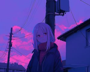 Preview wallpaper girl, sweater, wires, anime