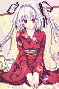 Preview wallpaper girl, sweet, kimono, posture, hand, smile