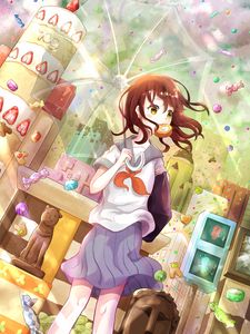 Preview wallpaper girl, sweets, umbrella, anime, art, cartoon