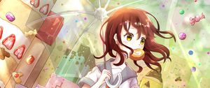 Preview wallpaper girl, sweets, umbrella, anime, art, cartoon