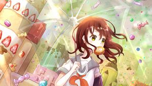 Preview wallpaper girl, sweets, umbrella, anime, art, cartoon