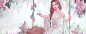 Preview wallpaper girl, swing, butterfly, anime, art