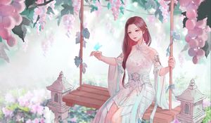 Preview wallpaper girl, swing, butterfly, anime, art