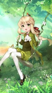 Preview wallpaper girl, swing, forest, anime, art