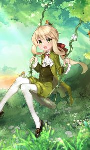 Preview wallpaper girl, swing, forest, anime, art