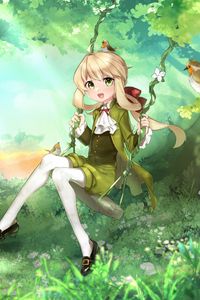 Preview wallpaper girl, swing, forest, anime, art