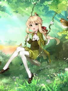 Preview wallpaper girl, swing, forest, anime, art