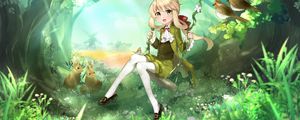 Preview wallpaper girl, swing, forest, anime, art