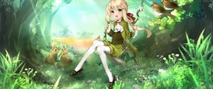 Preview wallpaper girl, swing, forest, anime, art