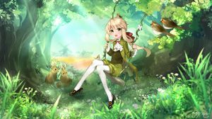 Preview wallpaper girl, swing, forest, anime, art