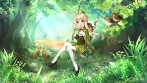 Preview wallpaper girl, swing, forest, anime, art