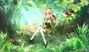 Preview wallpaper girl, swing, forest, anime, art