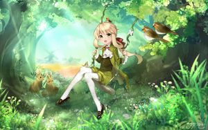 Preview wallpaper girl, swing, forest, anime, art