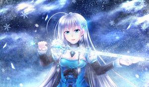 Preview wallpaper girl, sword, ice, anime, art, blue