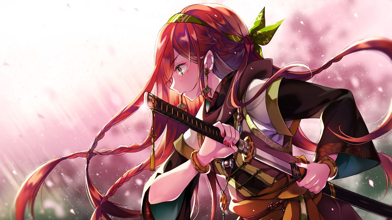 Wallpaper girl, sword, warrior, anime