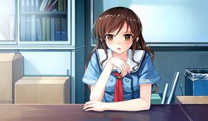 Preview wallpaper girl, table, tears, frustration, sadness, office, resentment