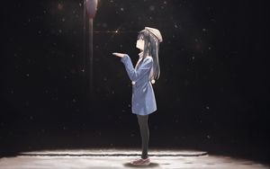 Preview wallpaper girl, take, coat, snow, anime, art