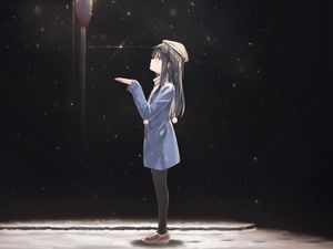 Preview wallpaper girl, take, coat, snow, anime, art