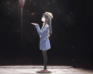 Preview wallpaper girl, take, coat, snow, anime, art