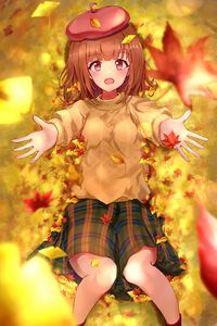 Preview wallpaper girl, take, leaves, autumn, anime