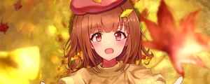 Preview wallpaper girl, take, leaves, autumn, anime