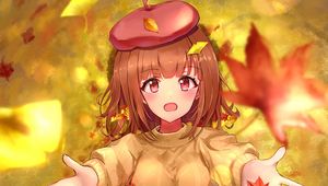 Preview wallpaper girl, take, leaves, autumn, anime