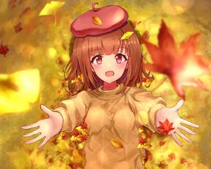 Preview wallpaper girl, take, leaves, autumn, anime