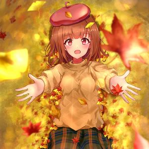 Preview wallpaper girl, take, leaves, autumn, anime