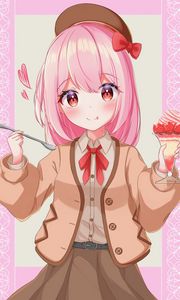 Preview wallpaper girl, take, smile, dessert, anime, art