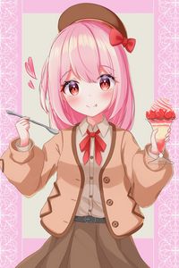 Preview wallpaper girl, take, smile, dessert, anime, art