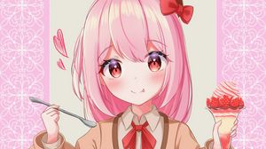 Preview wallpaper girl, take, smile, dessert, anime, art