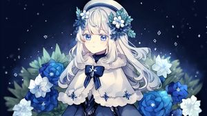 Preview wallpaper girl, takes, flowers, bow, anime