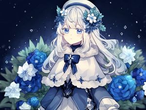 Preview wallpaper girl, takes, flowers, bow, anime