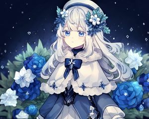 Preview wallpaper girl, takes, flowers, bow, anime