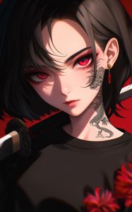 Preview wallpaper girl, tattoo, katana, anime