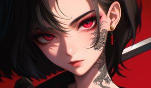 Preview wallpaper girl, tattoo, katana, anime