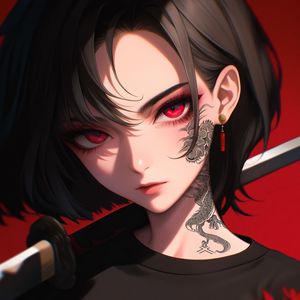 Preview wallpaper girl, tattoo, katana, anime