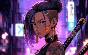 Preview wallpaper girl, tattoo, katanas, street, art