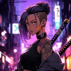 Preview wallpaper girl, tattoo, katanas, street, art