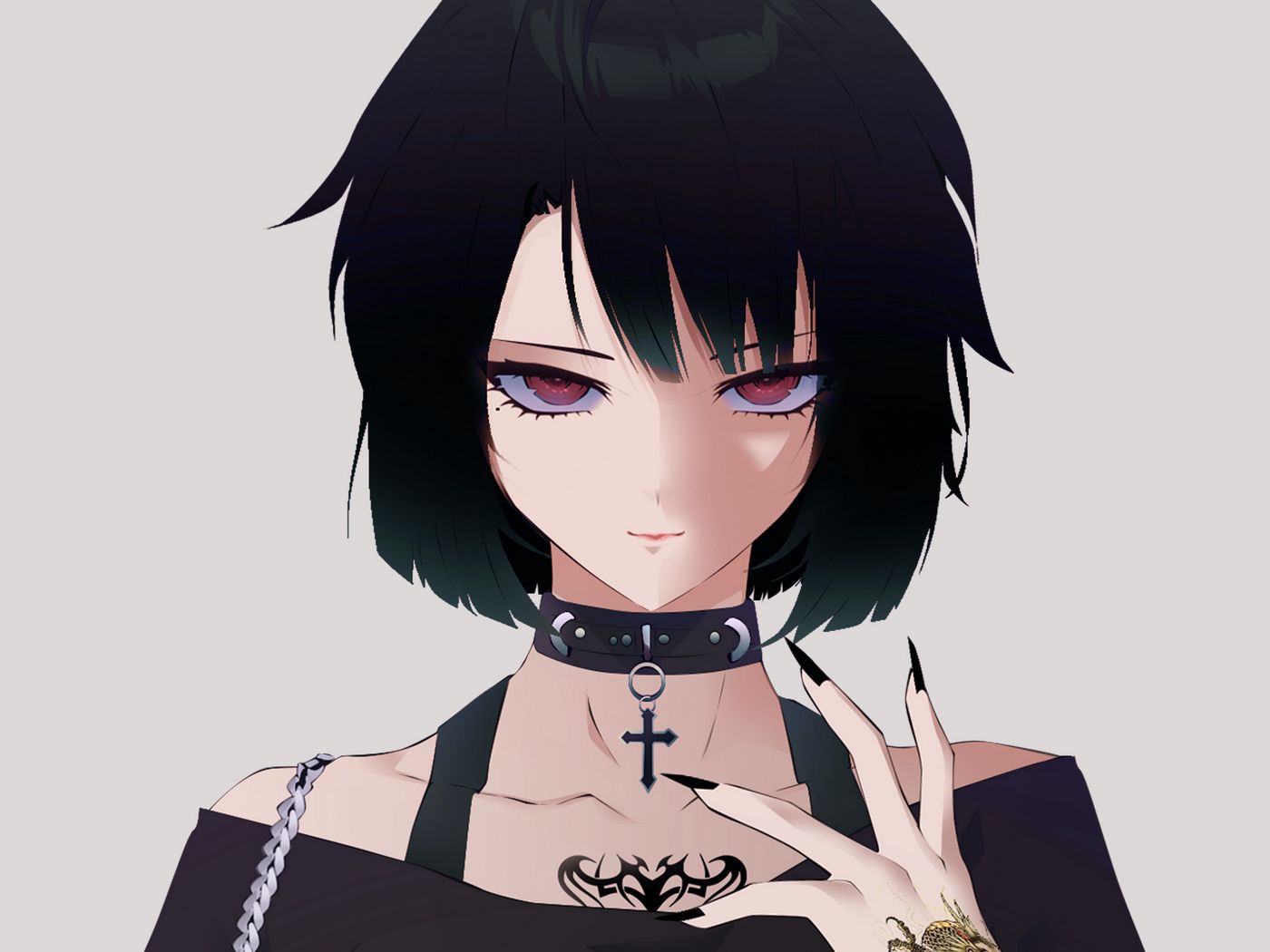 1400x1050 Wallpaper girl, tattoo, style, anime