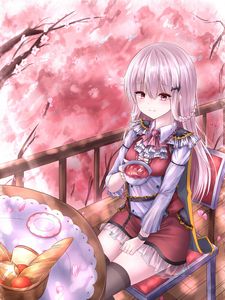 Preview wallpaper girl, tea, cup, anime, art
