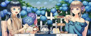 Preview wallpaper girl, tea party, cup, garden, anime