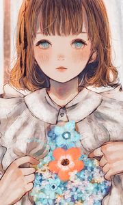 Preview wallpaper girl, tears, dress, flowers, anime, art
