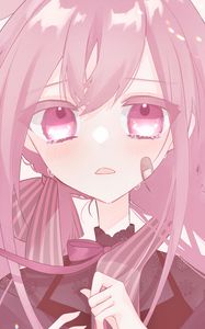 Preview wallpaper girl, tears, glance, anime, art, pink