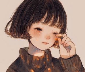 Preview wallpaper girl, tears, sad, stars, anime, art